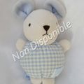 Doudou Peluche Boule Souris Vichy Bleu Et Blanc Nounours 16 cm