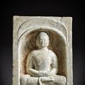 An extremely rare painted marble niche of a seated Buddha, Northern Qi dynasty (550-577)