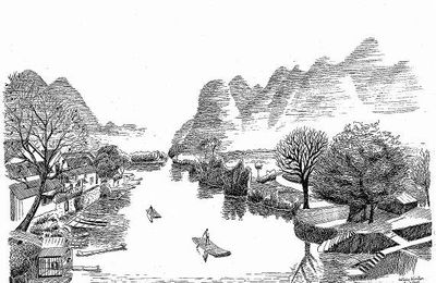 Un paysage asiatique à l'encre de Chine