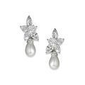 A pair of fine natural pearl and diamond earrings