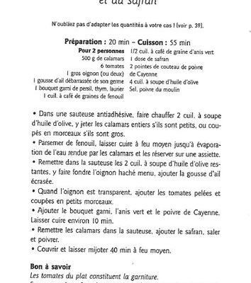 CALAMARS AUX TOMATES, A L'ANIS VERT ET AU SAFRAN