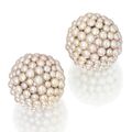 Pair of 18 Karat Gold, Silver, Pearl and Diamond Earclips, Jar, Paris - Sotheby's