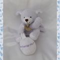 Doudou Peluche Chien Assis Mauve Clair Blanc Balle Pouet Pouet Mon premie Doudou Et Compagnie 