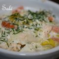 Cassolette saumon, cabillaud, crevettes et poireaux
