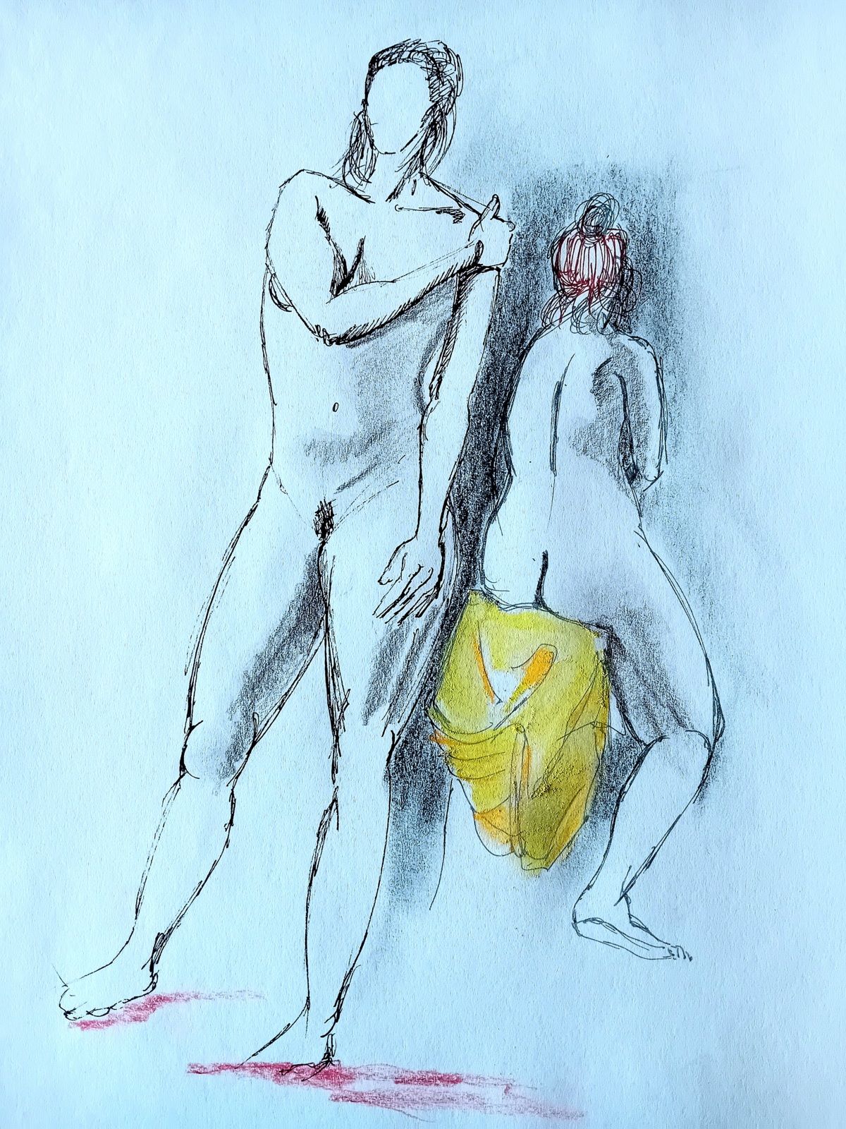 Croquis modèle vivant. Crayon et fusain teinté 