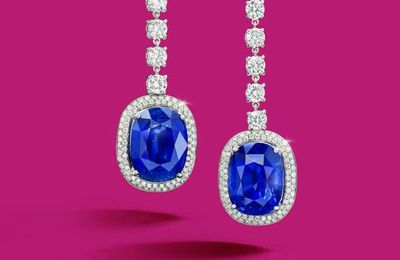 An Important Pair of 17.56 carats and 15.46 carats Burma, Mogok Sapphire and Diamond Earrings