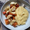 Polenta crémeuse, légumes rôtis au miso et à la feta