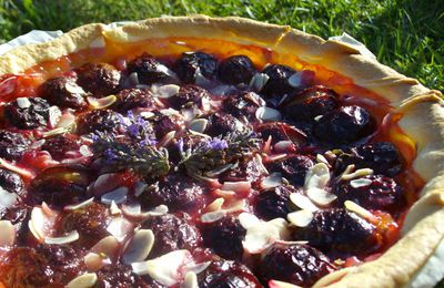 Tarte aux prunes et fleurs de lavande