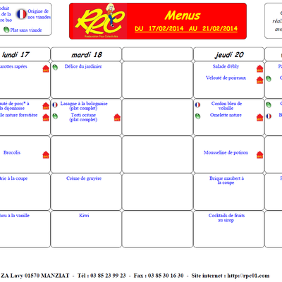 MENU 17-21 février 2014