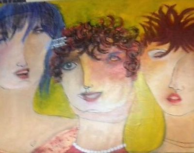  collages Des yeux et bouche , Acrylique