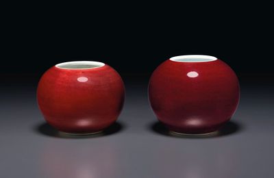 Two copper-red-glazed globular water pots, Qing dynasty, 18th century