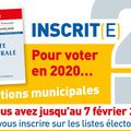 MUNICIPALES 2020 : INSCRIPTIONS SUR LES LISTES ELECTORALES.