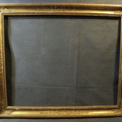 Cadre Bois et Stuc Doré Feuille de Palmettes Epoque Restauration Feuillure 56,1cm x 45,5cm / REF348