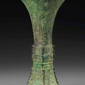 A bronze ritual tripod wine vesse, gu, Late Shang dynasty, 13th-12th century BC