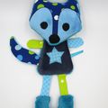 Doudou renard bleu et vert