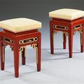 A pair of red lacquer Louis XVI chinoiserie stools attributed to Georges Jacob (1739-1814). France, circa 1780