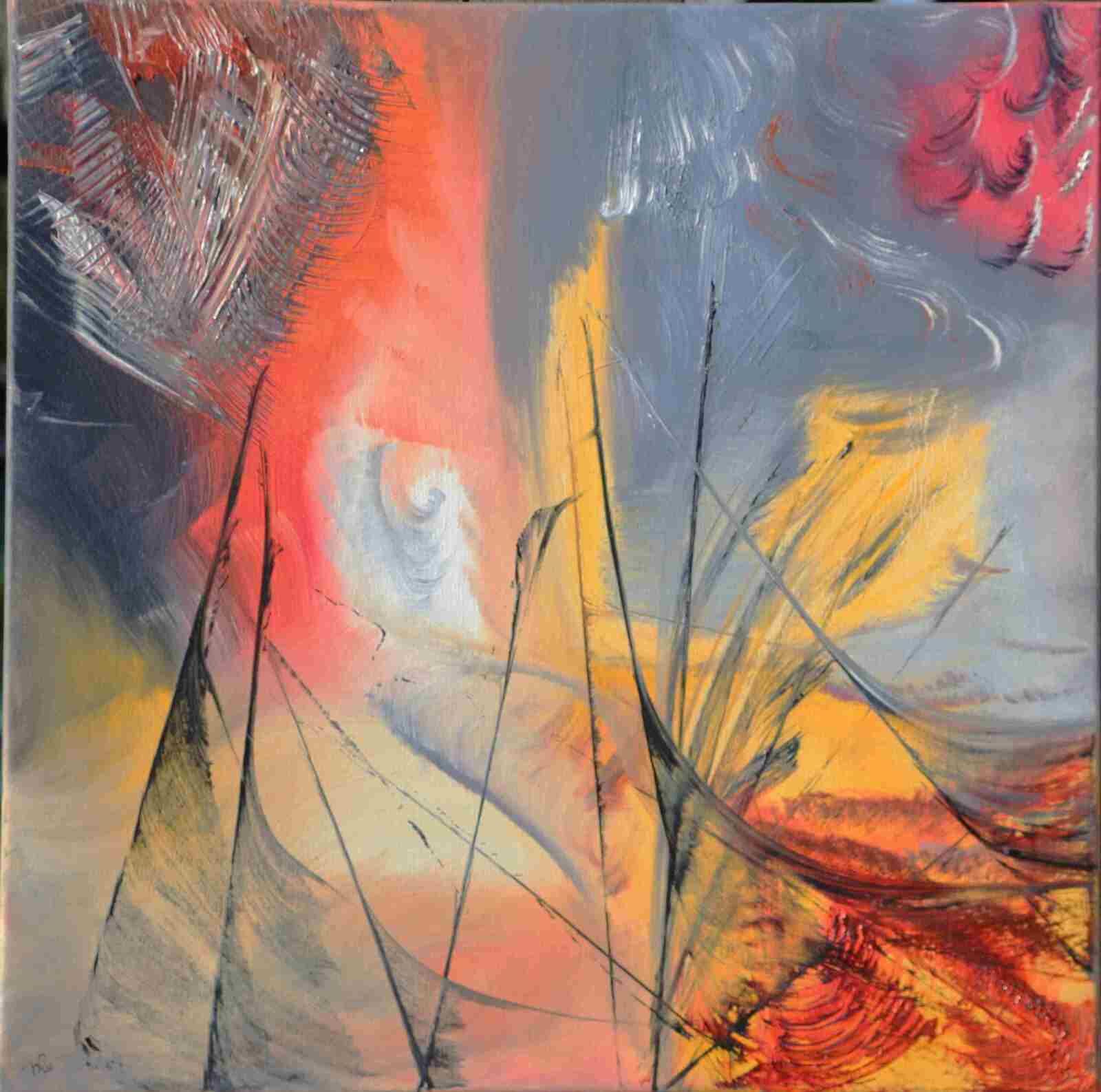Plumes - huile 2013 - 40 X 40cm (n°39)-
