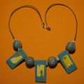 Collier : fimo et terre cuite ,turquoise