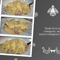 Raviolis farcis aux champignons, sauce lardons/champignons/oignons