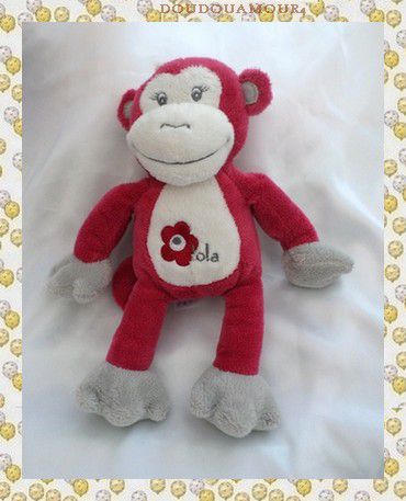 Doudou Peluche Singe Rouge Blanc Et Gris Arthur Et Lola Bébisol