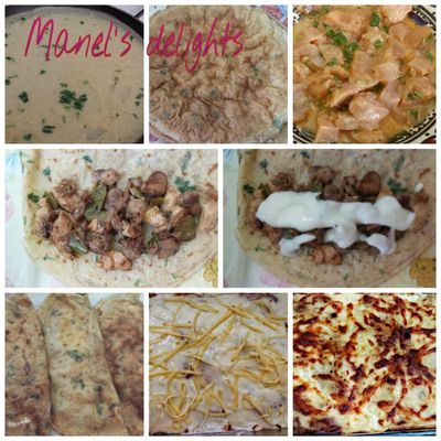 Crêpes Gratinées aux Poulet, Champignons et aux Poivrons