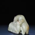An exquisite and very rare white jade horse group, Qianlong period (1736-1795)