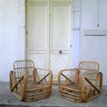 Paul Frankl , paire de fauteuils en rotin. 