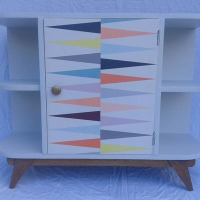 MEUBLE TV VINTAGE PIEDS COMPAS relooké (réservé)