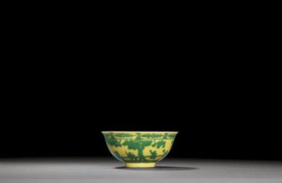 A very fine yellow and green enamelled 'boys' bowl. Mark and period of Yongzheng