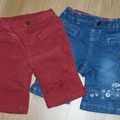 61 - 2 pantalons (1 rouge et 1 jeans) 62 - 5 euros