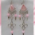 Boucles D'Oreilles Delma Verre Murano Rose Argent D'Alpaca Artisanat Pérou