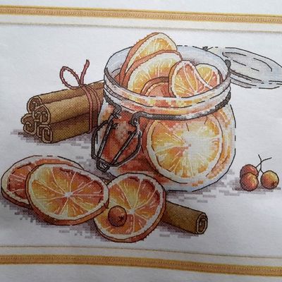 Kit point de croix : Pot d'orange à la cannelle. Modèle 1