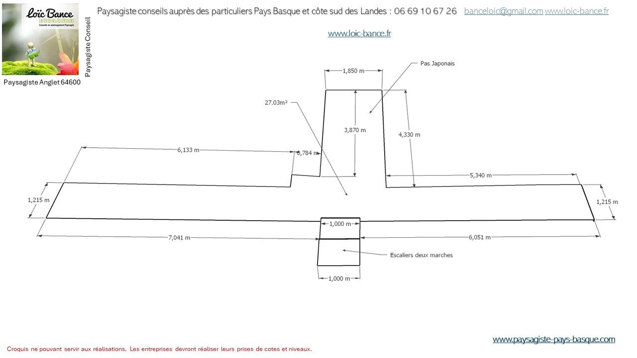 Côtes et volume cheminement entrée maison dans une étude paysagère par Paysagiste Anglet.