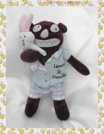 Doudou Peluche Léonard Le Trouillard Pyjama Bleu Lapin 100DRINE SENTOU EDITION