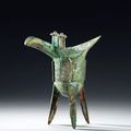 A fine archaic bronze ritual wine vessel, jue, Late dynasty (1600-1100 BC)