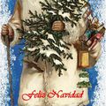 Carte (Feliz Navidad) Père-Noël en blanc vintage (en espagnol)