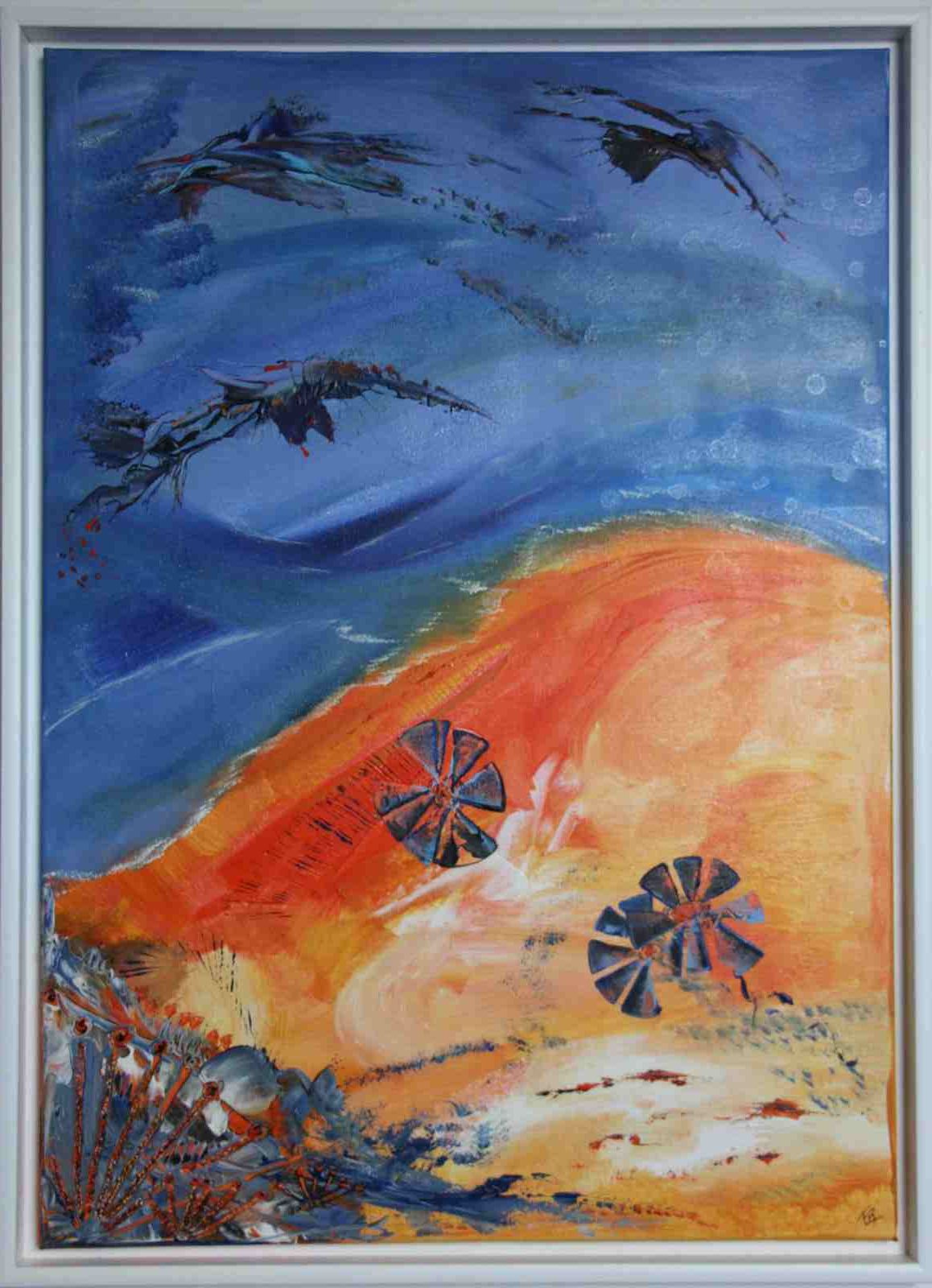 Porté par le vent- acryl 2020- 50 X 70cm - cadre blanc- (n°177),