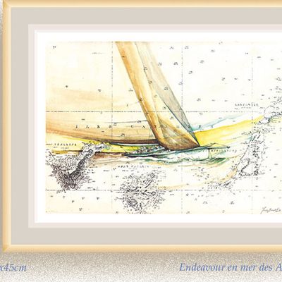 paintings watercolours maritime charts TRYPTIC N°1