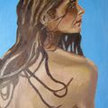 - HUILE SUR TOILE - 30 x 40 - jeune fille à la plage -