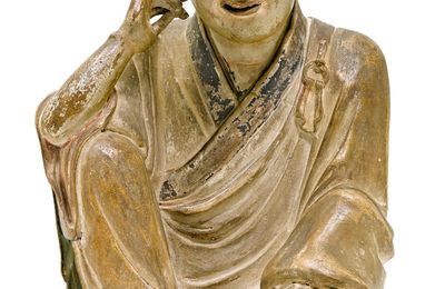 A fine stoneware figure of Arhat Nagasena, China, late Song-early Ming dynasty
