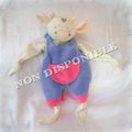 Doudou Peluche Vache Violet Blanc Rose Nounours