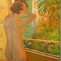 Huile sur toile 55x46 "St Tropez femme nue à sa fenêtre"  350 euros