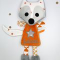 Doudou renard orange gris blanc