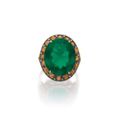A very fine emerald, spessartite garnet and diamond ring