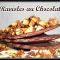 Ravioles au cacao farce stracciatella, sauce crème anglaise et crunchy maison...