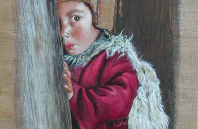 L'Enfant du Zanskar (peinture à tempera sur toile de jute d'après une photo d'Olivier Follmï)