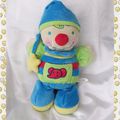 Doudou Peluche Clown Eveil Activité Bleu Vert Eléphant Bonnet Etoile Pommette