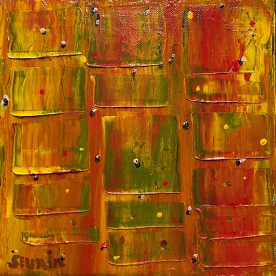 La commode effrayée.(Acrylique sur châssis entoilé lin; 20x20 cm. 25 au 27 octobre 2022).