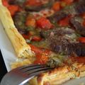 Tarte fine au boeuf, tomates cerises et gorgonzola