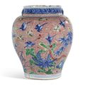 A wucai 'Birds and flowers' jar, Transitional period, 17th century